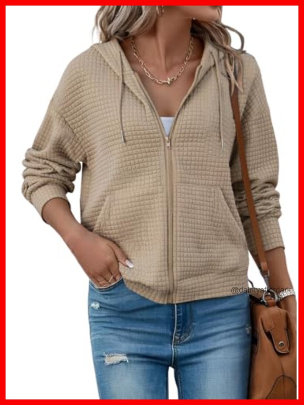 Waffle Knit Zip Up Hoodie Oversized Sweatshirt Casual Waffle Hooded Jacket